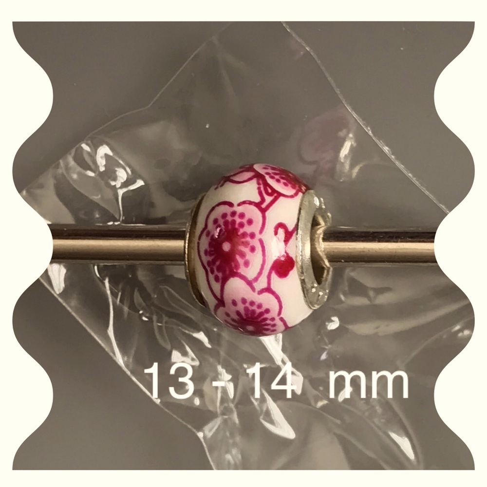 Oker Brand Bead light - dark pink flowers 13 - 14 mm 925 Euro Style Bead
